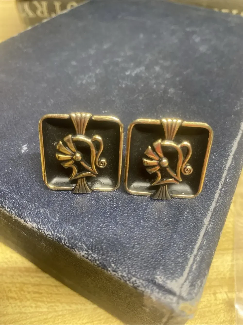 Vintage 50s MCM Swank Men's Jewelry Roman Knight Cufflinks Gold Tone & Back